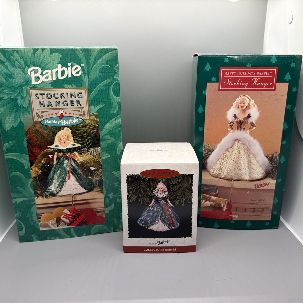 Barbie Christmas Stocking Holders Holiday Hallmark Lot Of 2 Vtg 90s & 1 ornament
